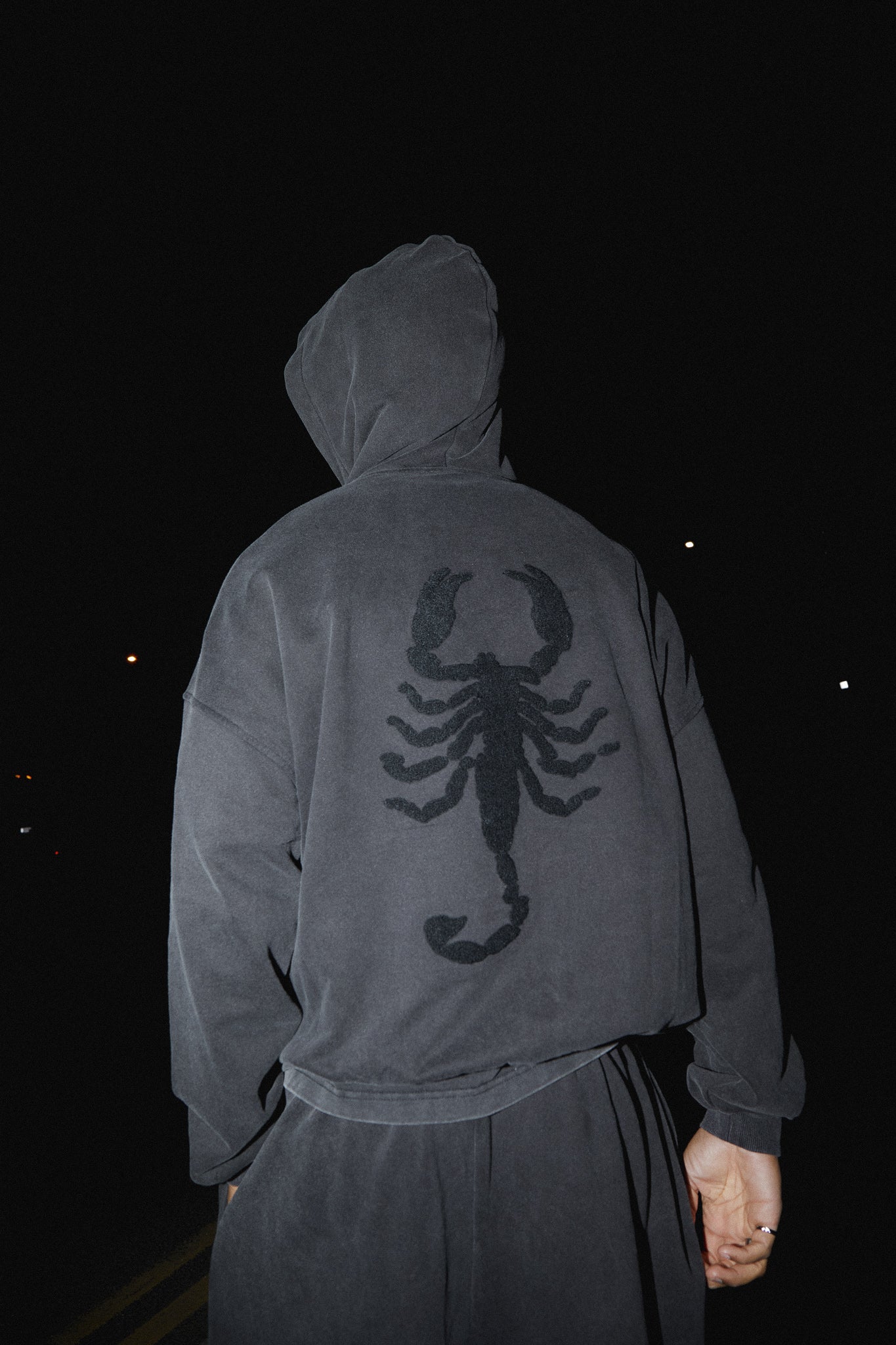 "STING" HOODY - Washed Black