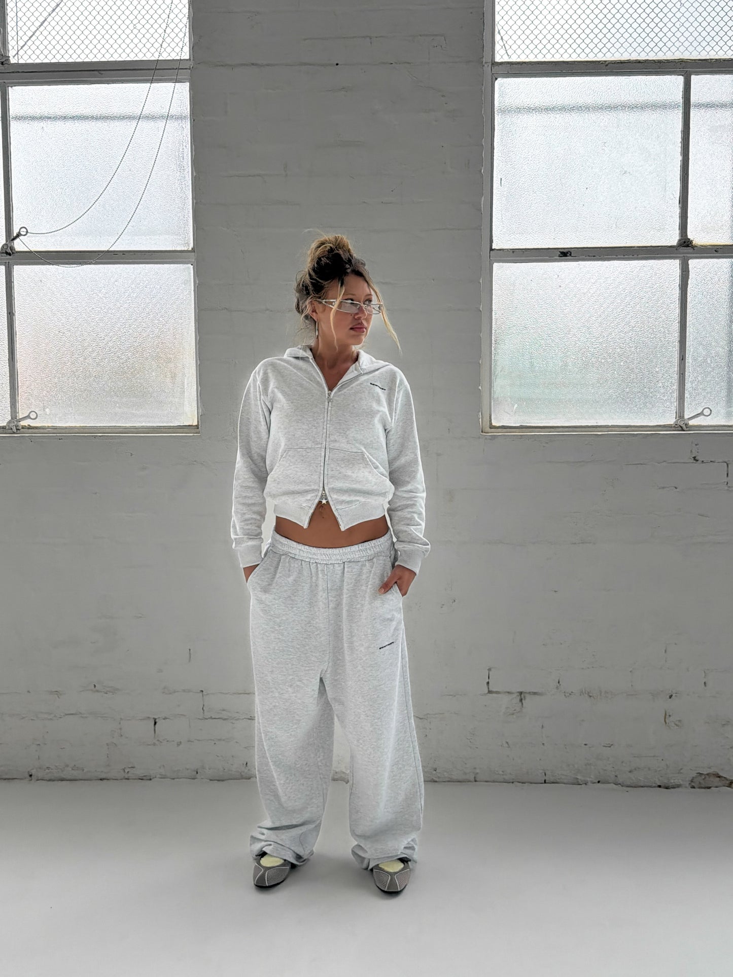 FORM SHRUNKEN ZIP HOODY -  Marl grey