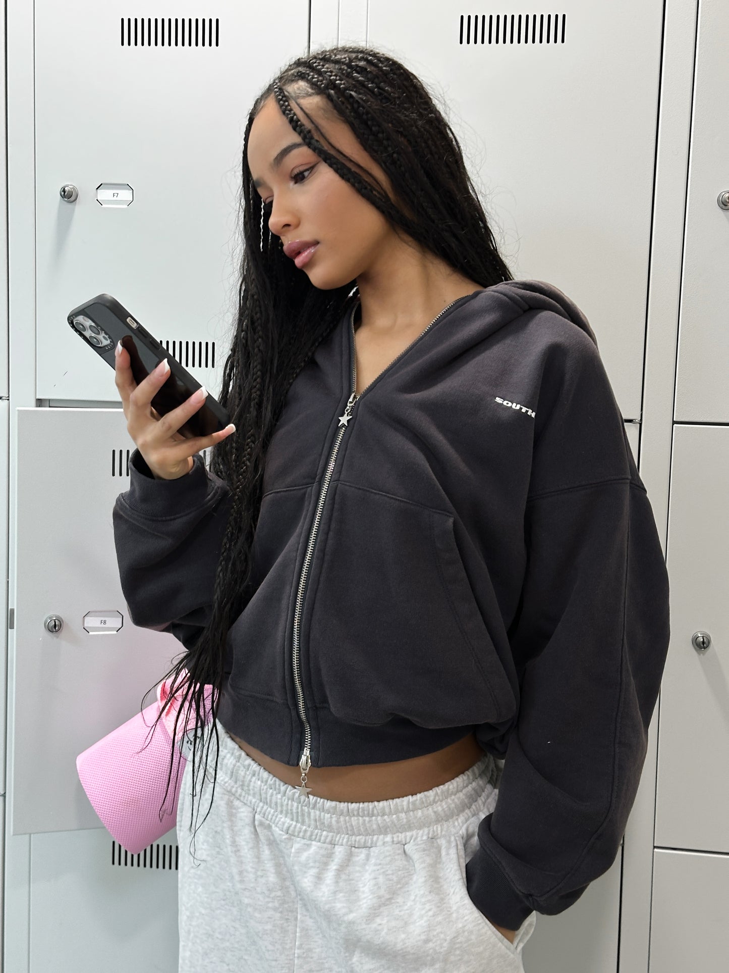 FORM ZIP HOODY - Antique navy black