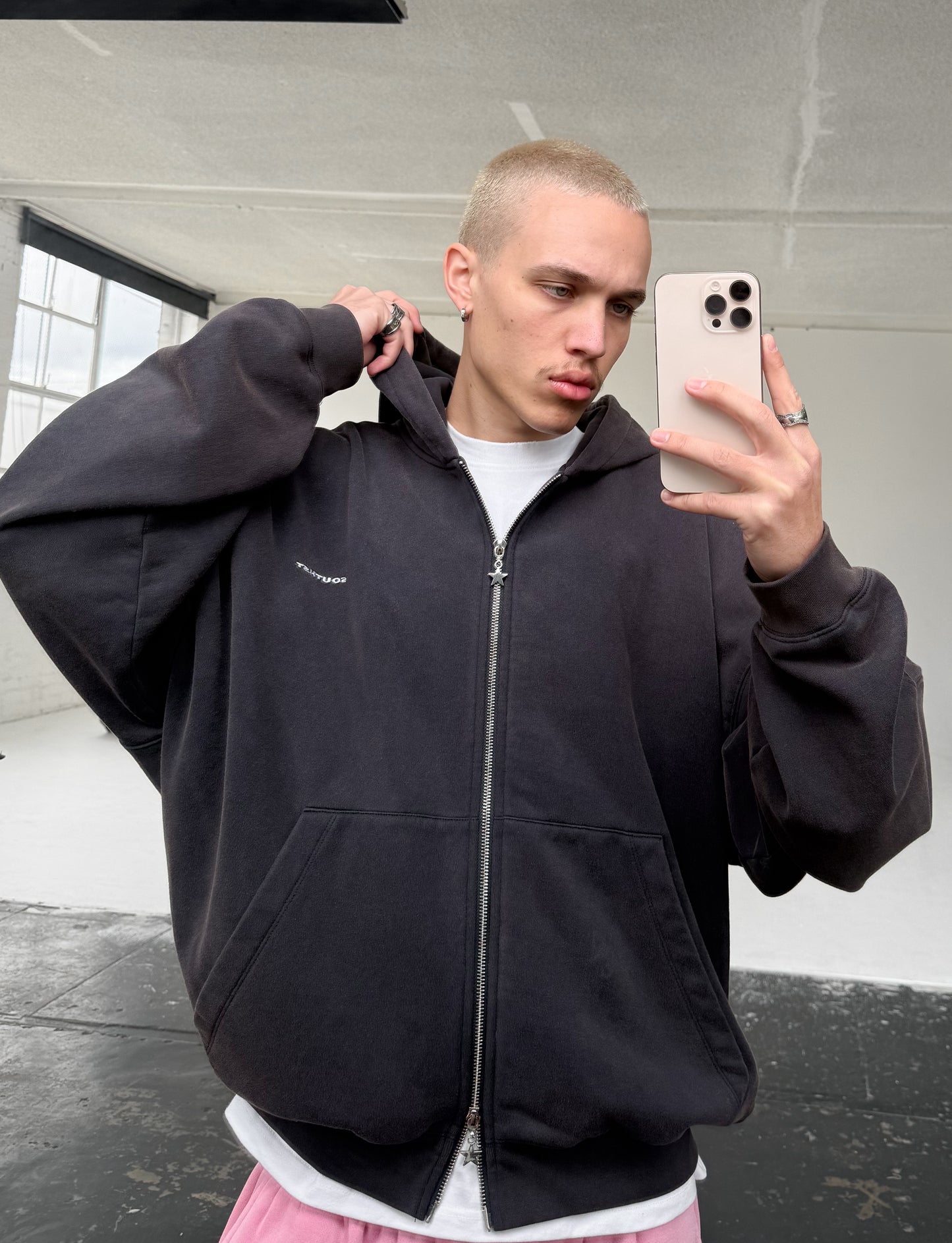 FORM ZIP HOODY - Antique navy black