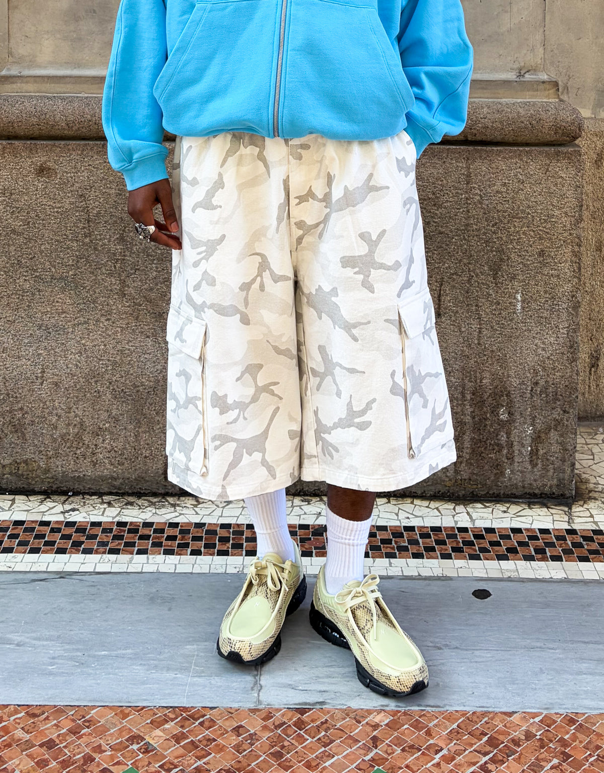 SST CAMO DENIM SHORTS - White