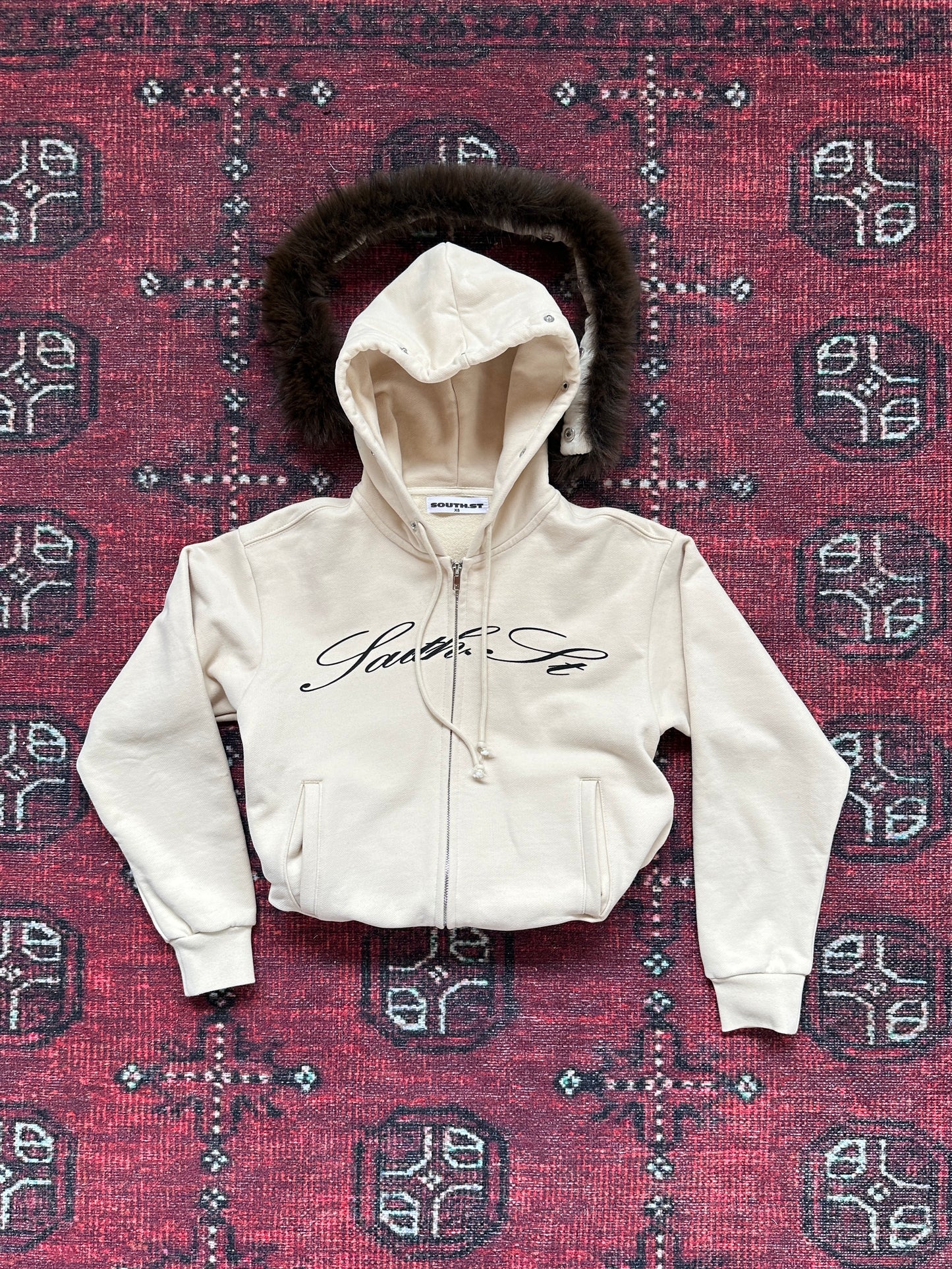 AW FUR TRIM SHRUNKEN HOODY