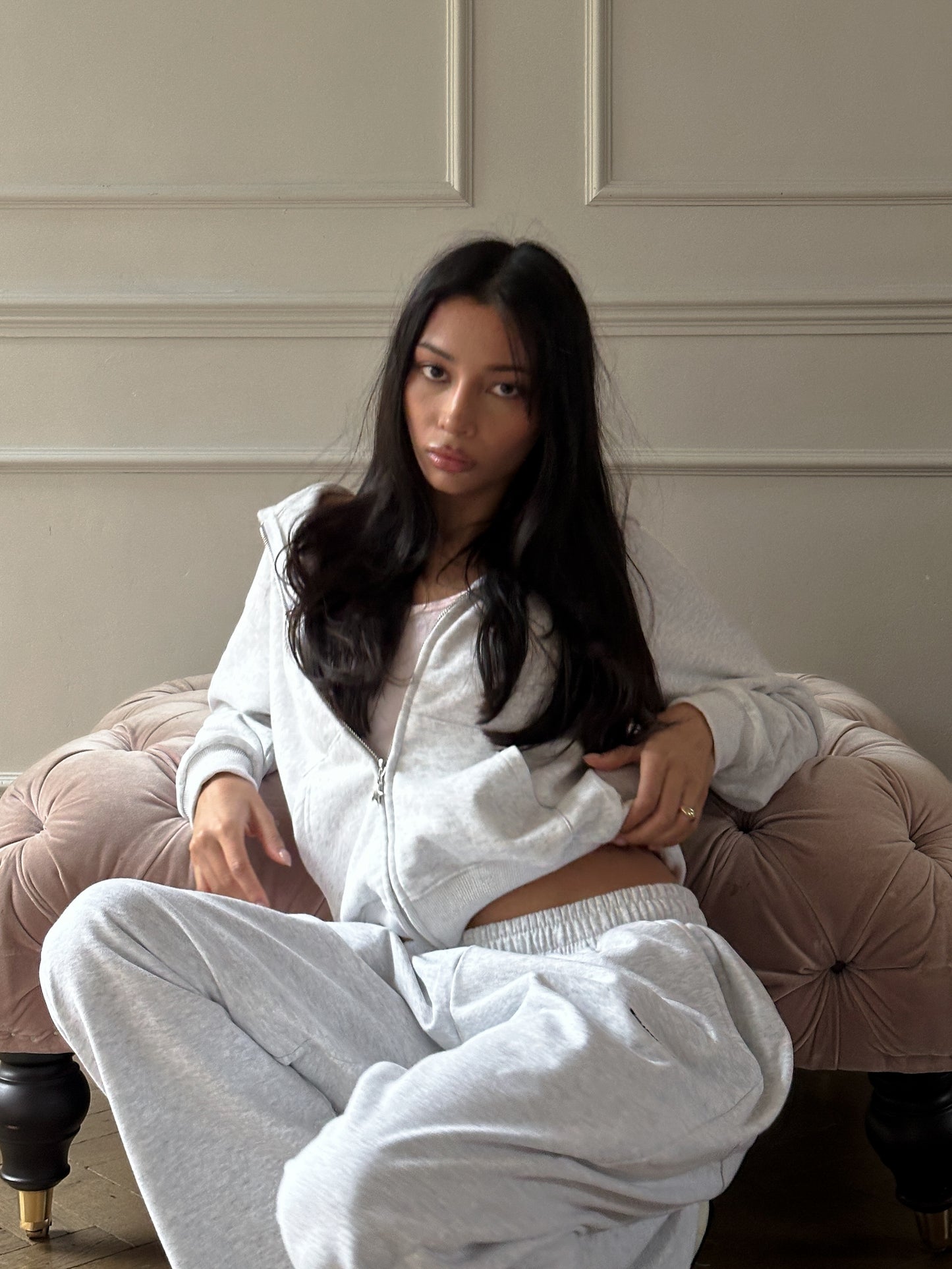 FORM SHRUNKEN ZIP HOODY -  Marl grey