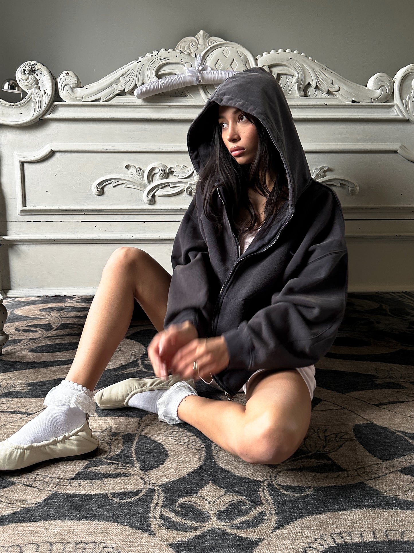 FORM ZIP HOODY - Antique navy black