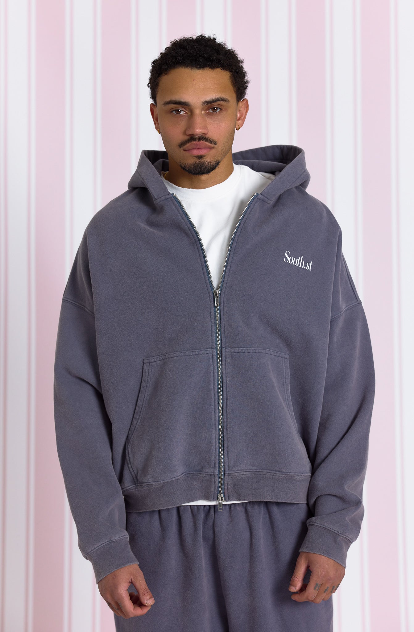 SST ZIP HOODY - Washed Navy Grey