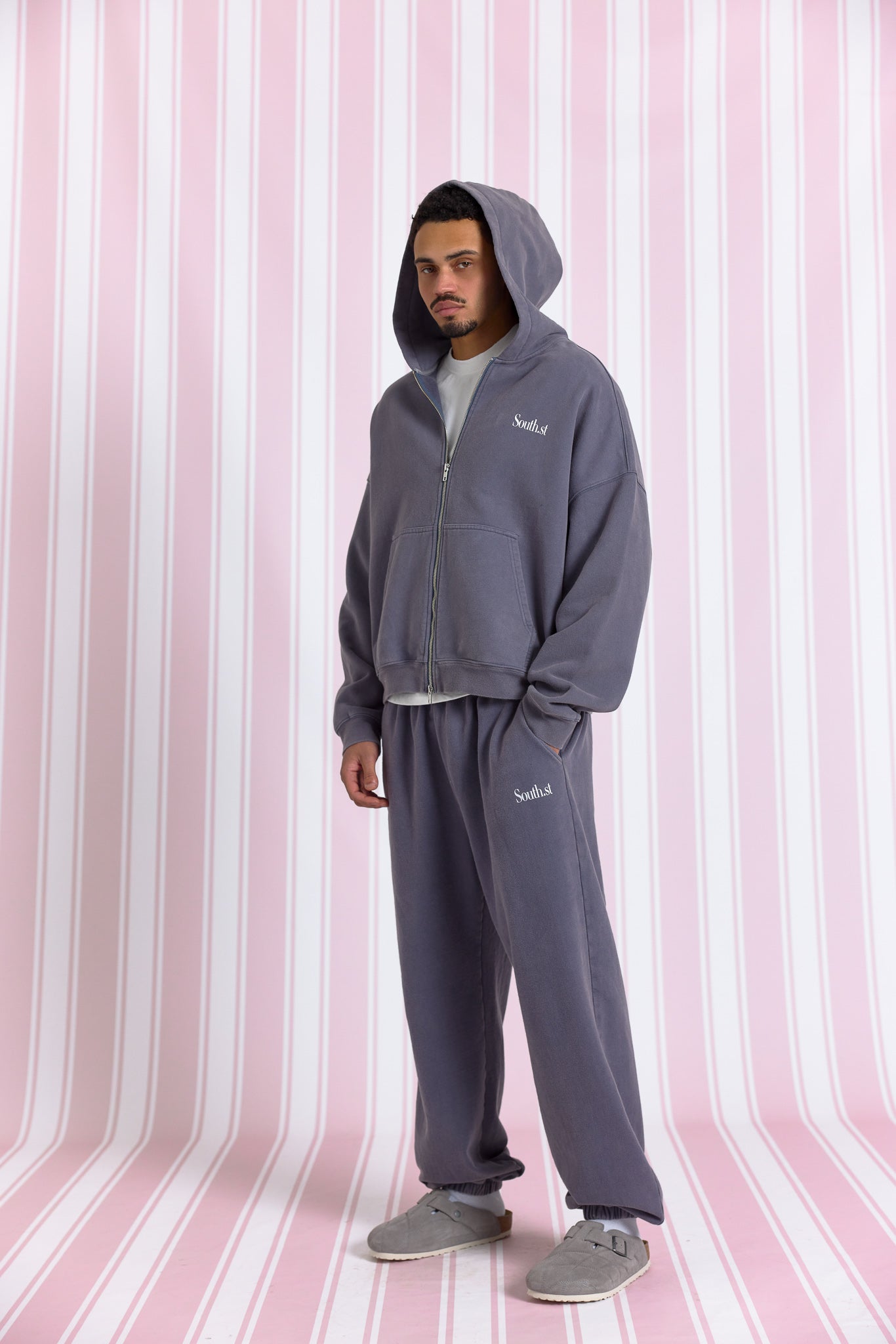 SST ZIP HOODY - Washed Navy Grey