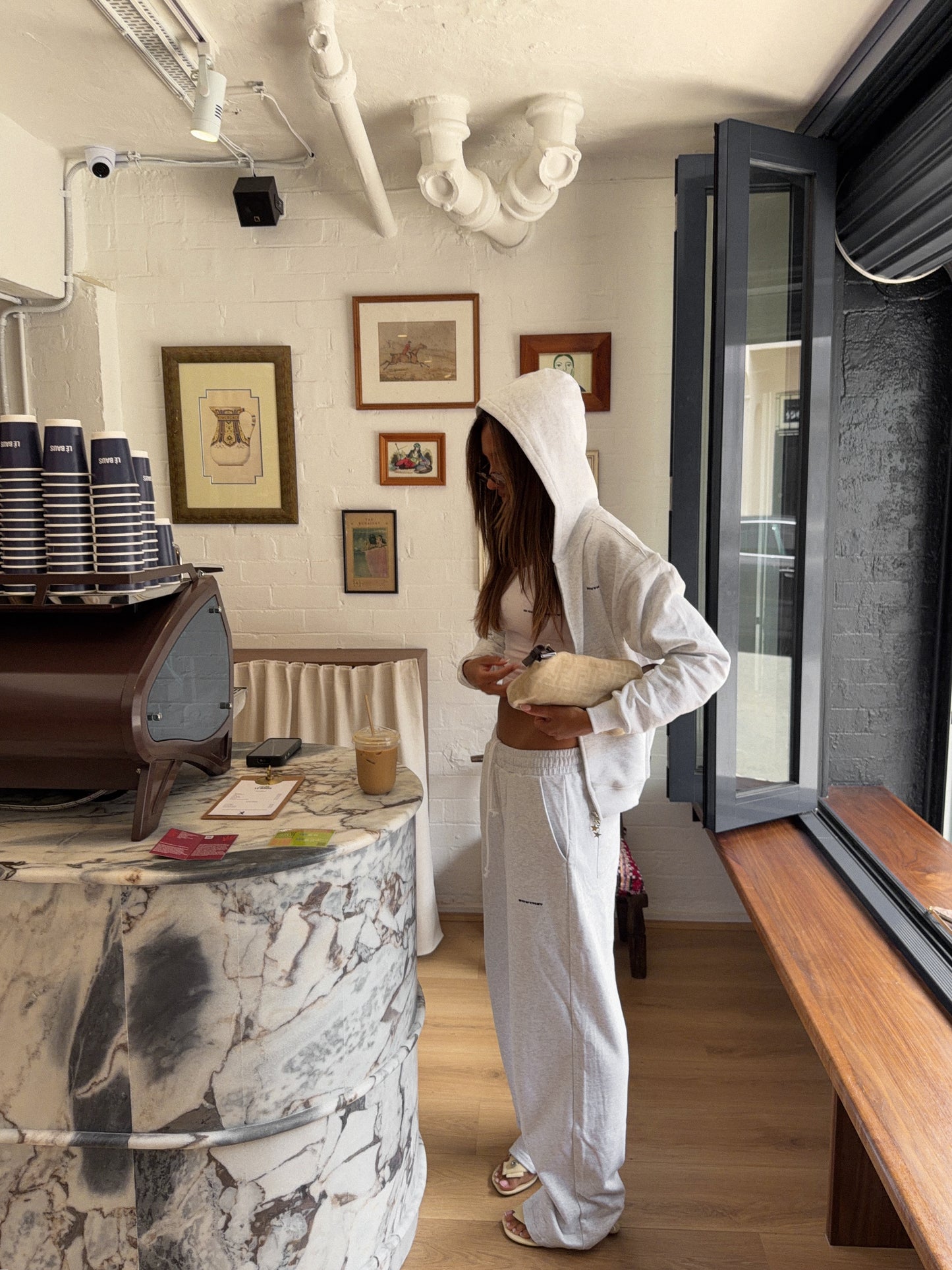 FORM SHRUNKEN ZIP HOODY -  Marl grey